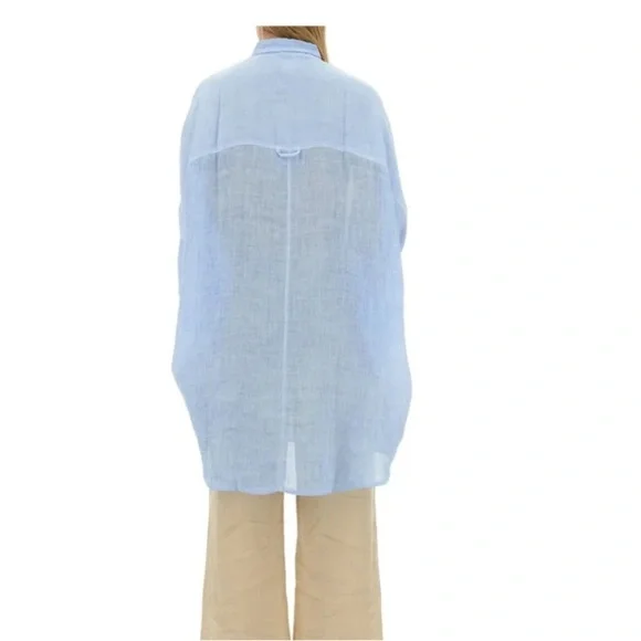 120% LINO Oversized Long 3/4 Sleeve Linen Button Down Lagenlook Top M - Picture 11 of 11
